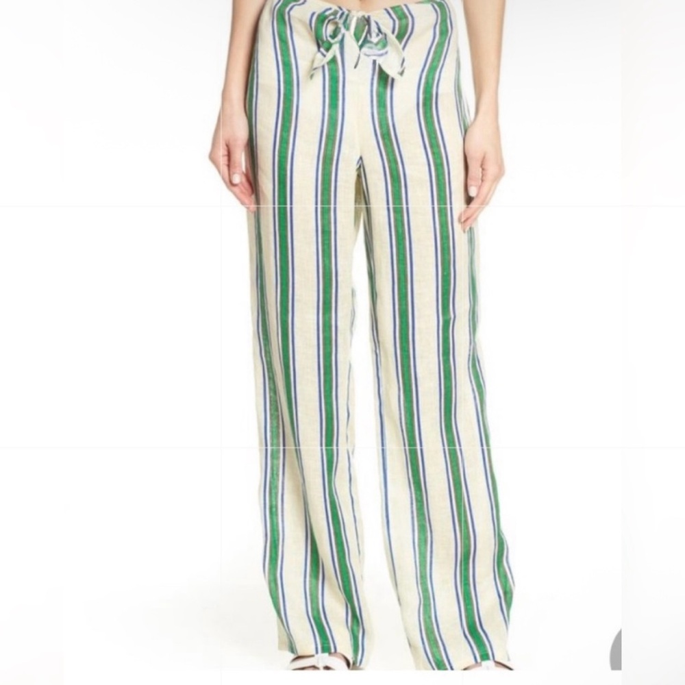 Tory Burch Kellen, linen Striped Wide Leg Pants with front tie